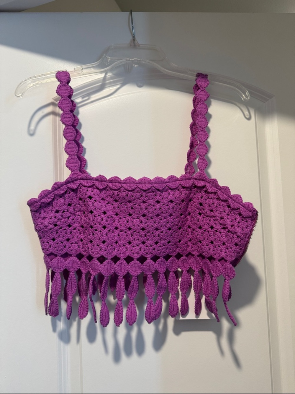 Free People Purple Festival Crochet Fringe Crop Top
